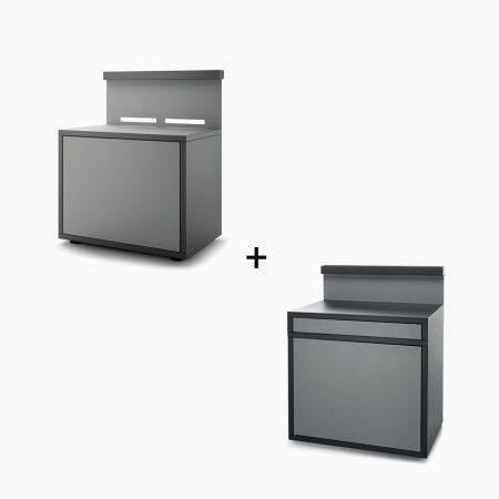 Meubles Cuisine Extérieure & Desserte Plancha Acier Noir et Gris