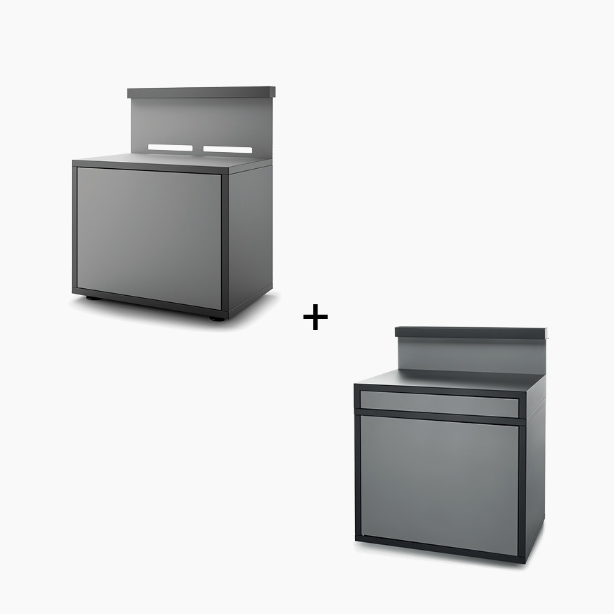 Pack Support Plancha + Desserte en Acier Noir et Gris