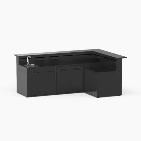 Cuisine 4 Modules Plancha + Desserte + Évier + Angle avec Comptoir Bar Noir