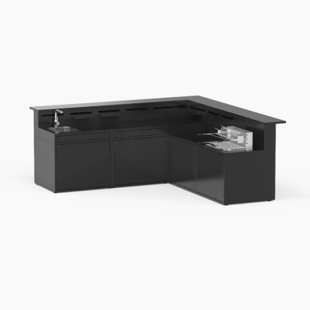 Cuisine 5 Modules Plancha + Desserte + Évier + Angle avec Comptoir Bar Noir