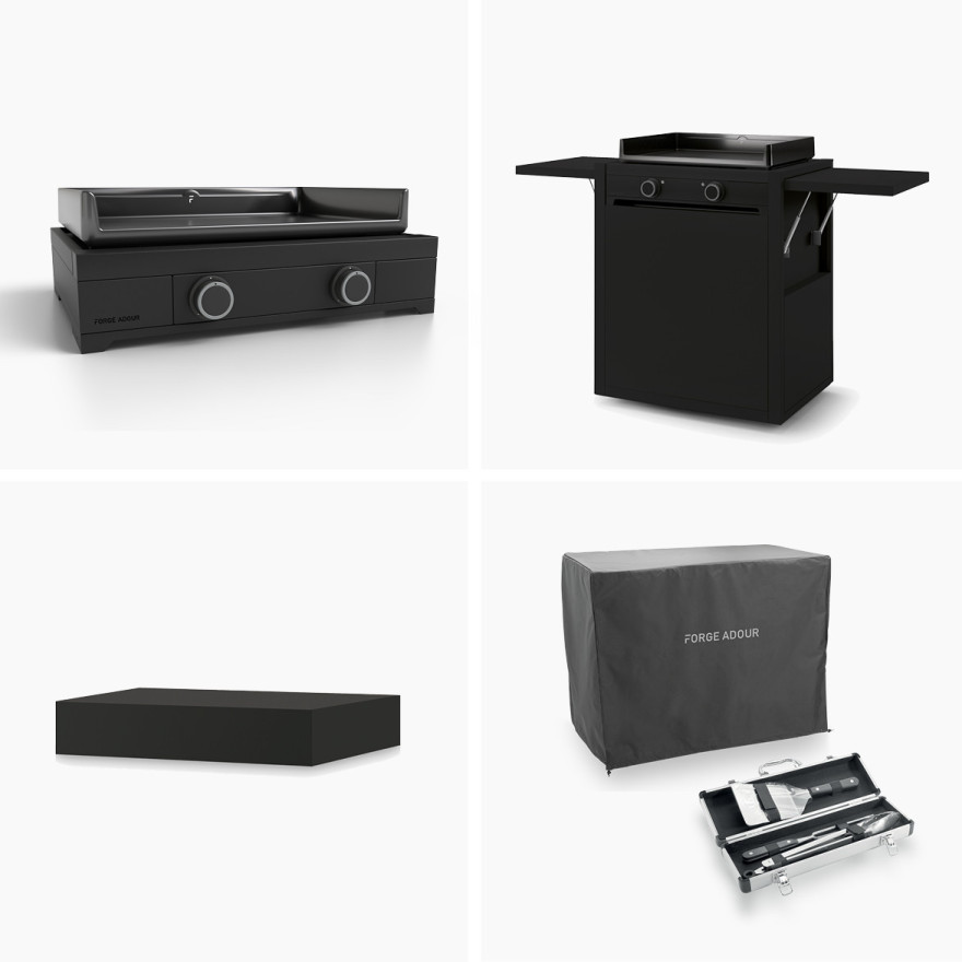 Ensemble Modern 60 Plancha Gaz, Chariot et Capot Noir • Housse et Malette Accessoires OFFERTS