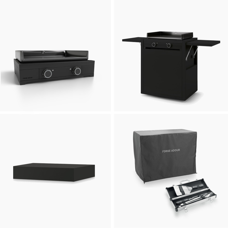 Ensemble Modern 60 Plancha Electrique, Chariot, Capot Noir • Housse et Mallette 3 Ustensiles OFFERTS