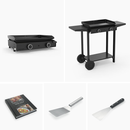 Ensemble Plancha Base Gaz 60 cm et Chariot Noir • Livre Bible de la Plancha et Ustensiles OFFERTS