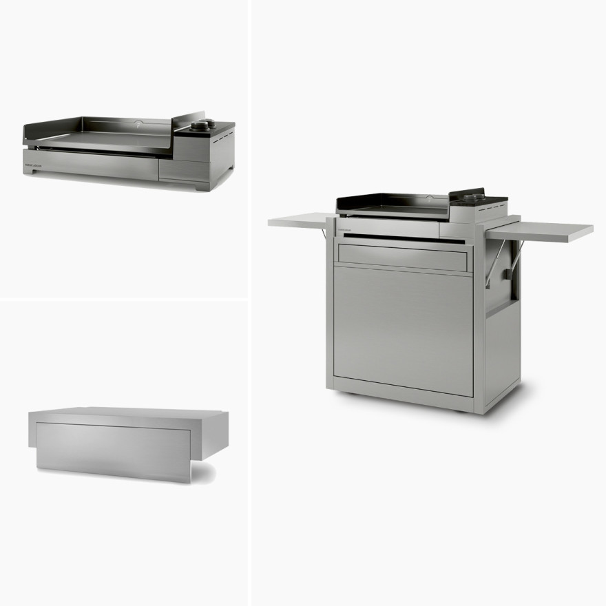 Ensemble Plancha Premium Gaz, Chariot et Capot Inox 60