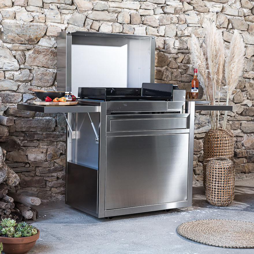 Ensemble Plancha Premium Gaz, Chariot et Capot Inox 60