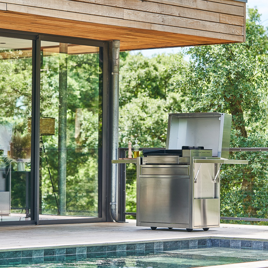 Ensemble Plancha Premium Gaz, Chariot et Capot Inox 60