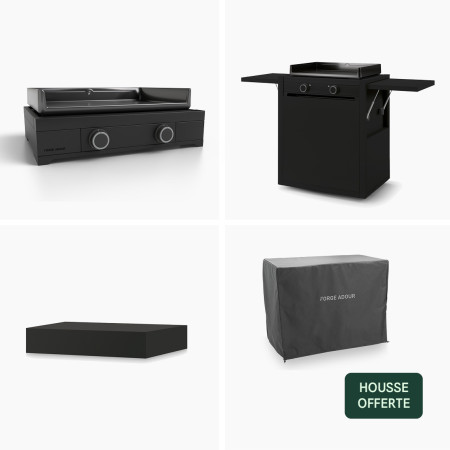 Ensemble Modern 60 Plancha Gaz, Chariot et Capot Acier Noir • Housse OFFERTE 🎁