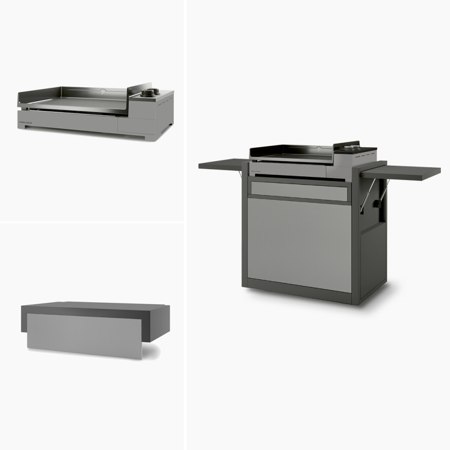 Ensemble Plancha Premium Gaz, Chariot et Capot Acier Noir et Gris 60