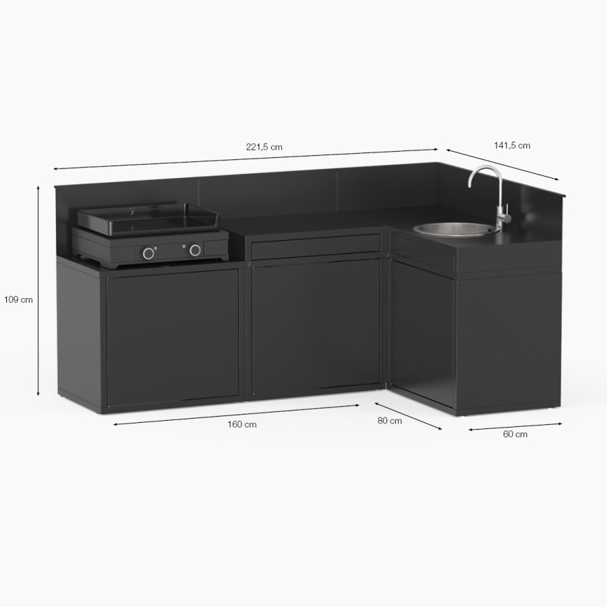 Cuisine Extérieure Noire 4 Modules avec Angle