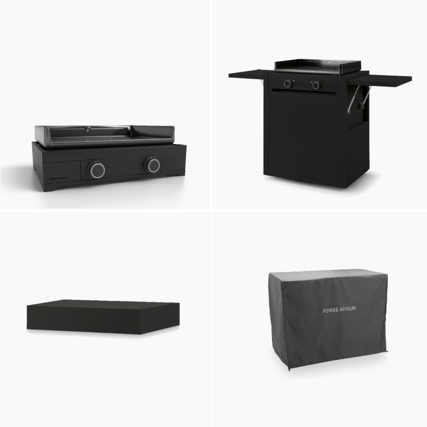 Ensemble Modern 60 Plancha Gaz, Chariot et Capot Acier Noir et Housse