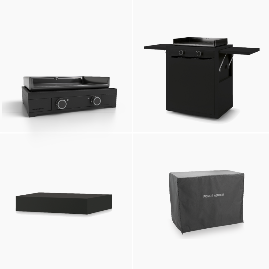 Ensemble Modern 60 Plancha Electrique, Chariot, Capot Noir et Housse