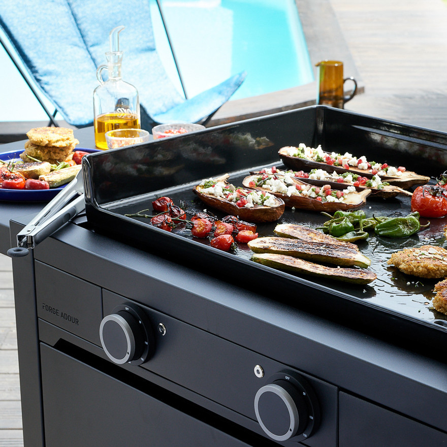 Pack Plancha Modern 60 Électrique, Chariot et Capot Noir | Forge Adour