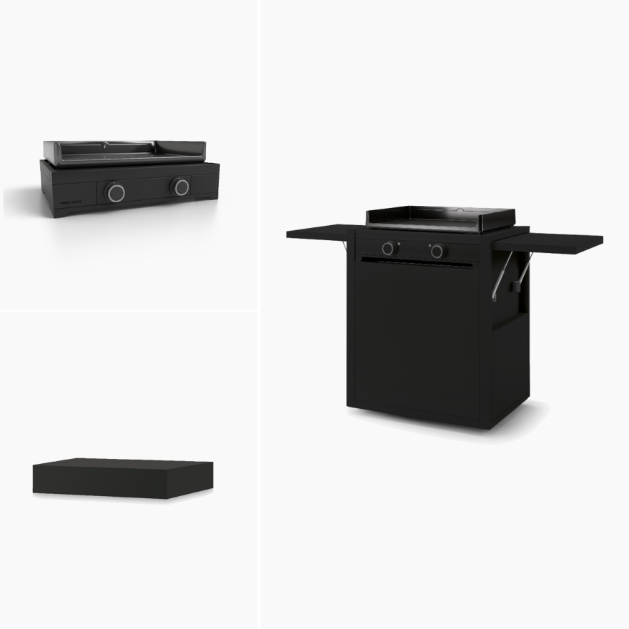 Pack Plancha Modern 60 Gaz, Chariot et Capot Noir | Forge Adour