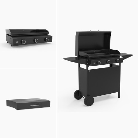 Plancha Origin 75 Gaz + Chariot + Capot en Acier Noir | Forge Adour