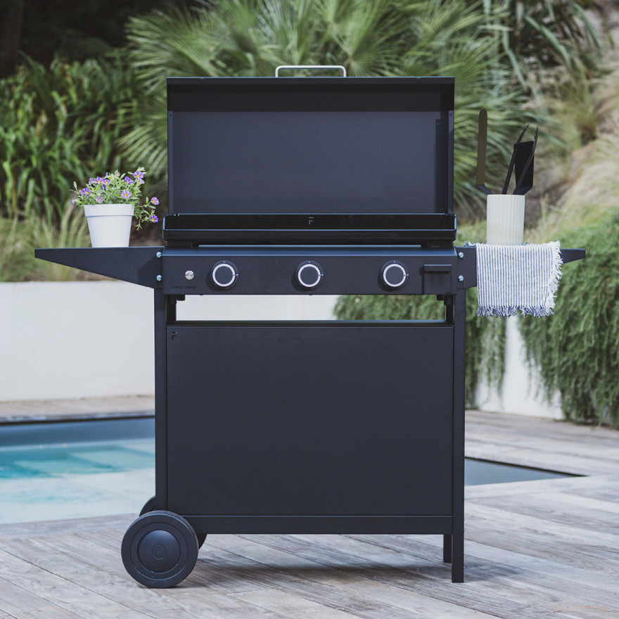 Plancha Origin 75 Gaz + Chariot + Capot en Acier Noir | Forge Adour