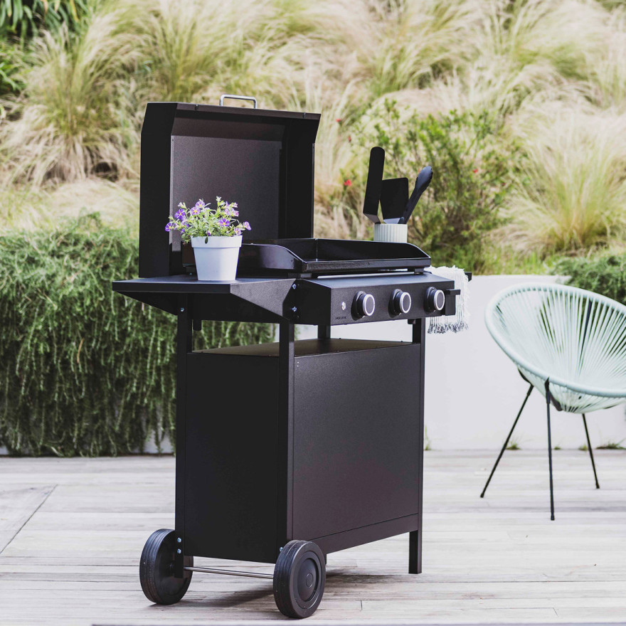 Plancha Origin 75 Gaz + Chariot + Capot en Acier Noir | Forge Adour