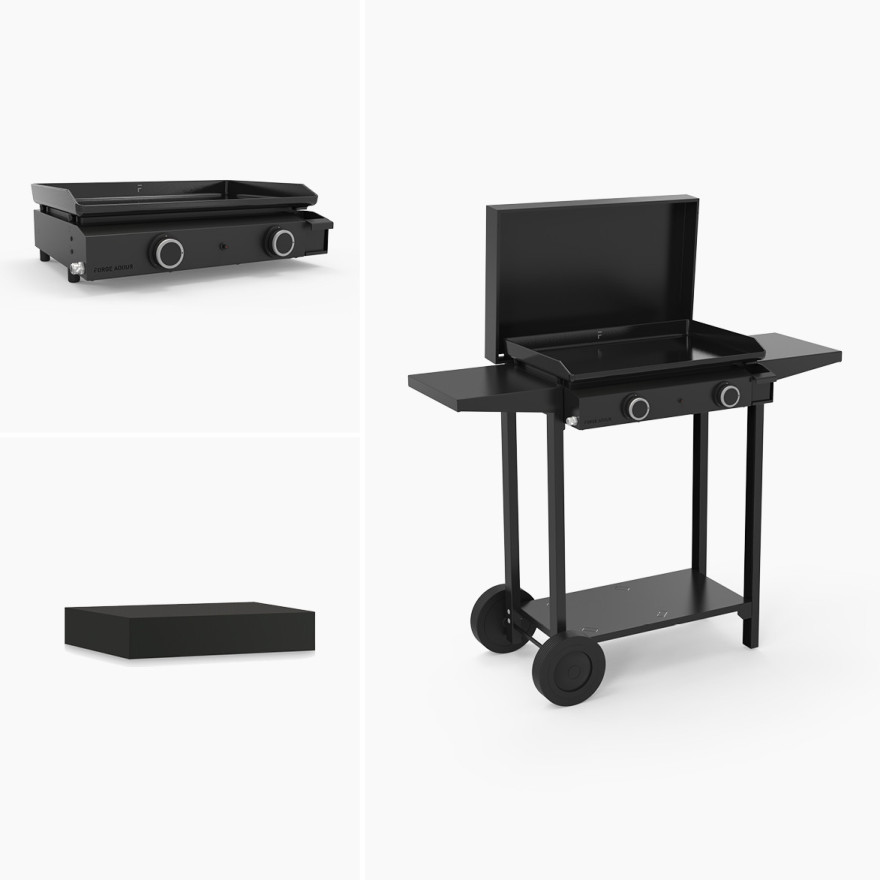 Plancha Base 60 Gaz Noir + Chariot + Capot | Forge Adour