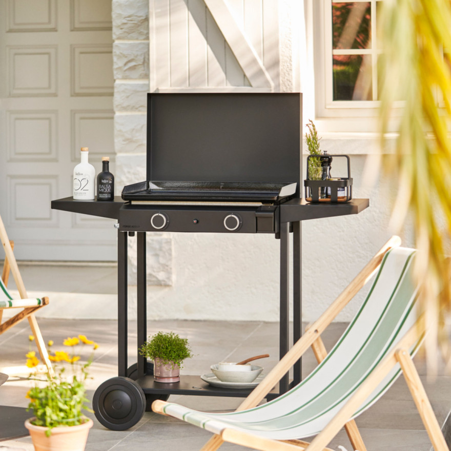 Plancha Base 60 Gaz Noir + Chariot + Capot | Forge Adour