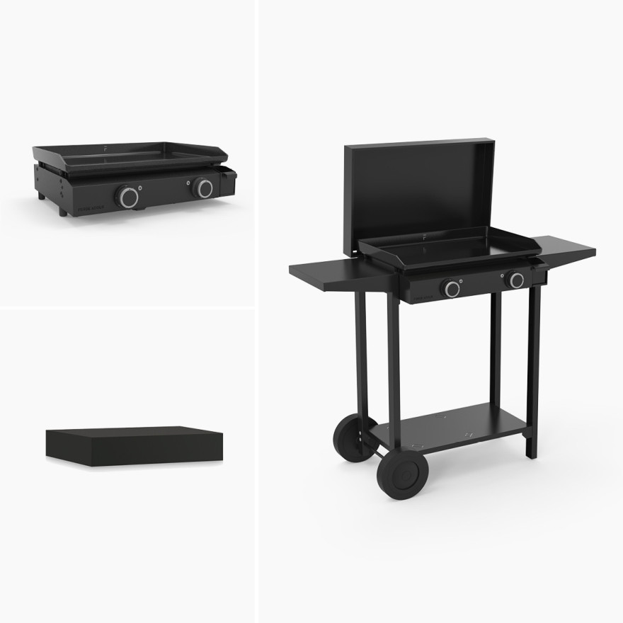 Plancha Base 60 Électrique Noir + Chariot + Capot | Forge Adour