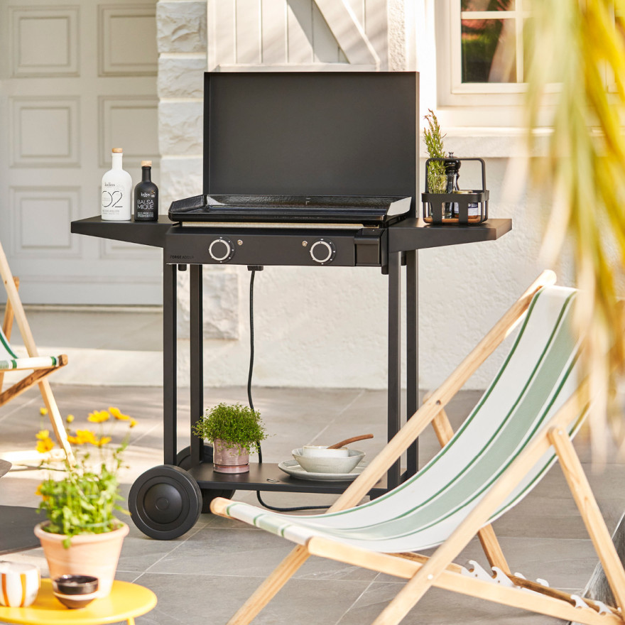 Plancha Base 60 Électrique Noir + Chariot + Capot | Forge Adour