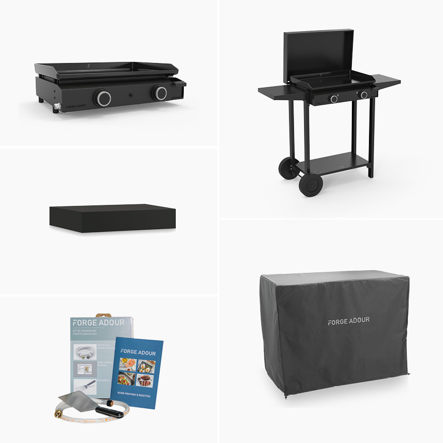 Pack Plancha Base Gaz 60, Chariot, Capot & Accessoires | Forge Adour