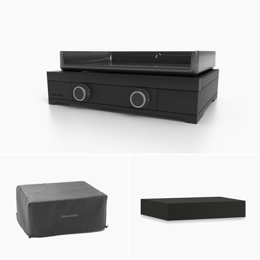 Pack Plancha Gaz Modern 60 cm avec capot et housse | Forge Adour