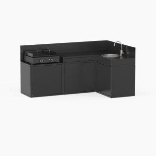 Zwarte buitenkeuken 4 modules met hoekmeubel