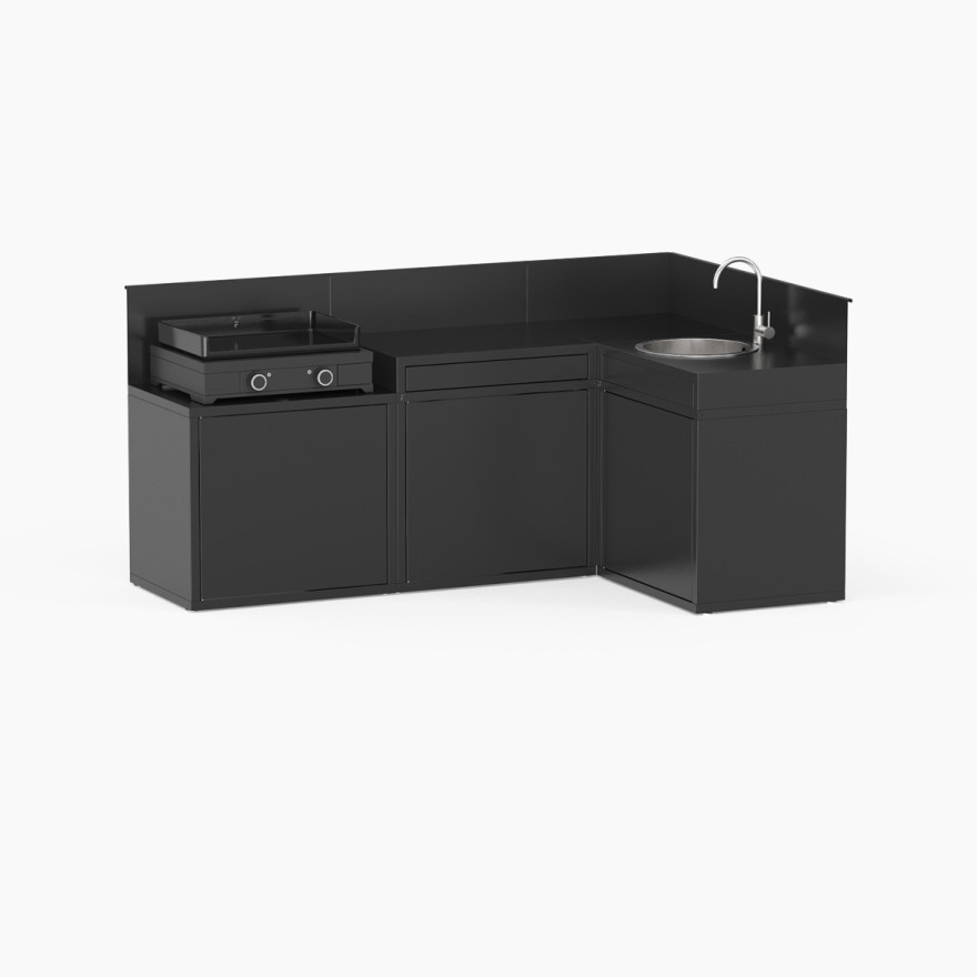 Cuisine Extérieure Noire 4 Modules avec Angle