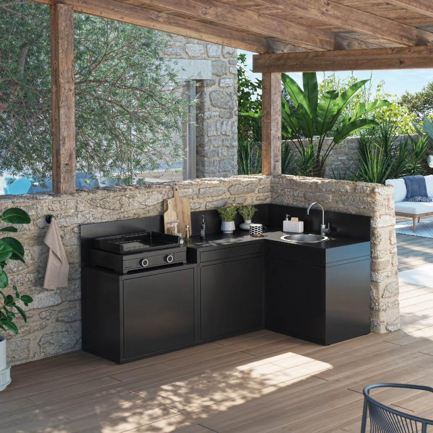 Cuisine Extérieure Noire 4 Modules avec Angle