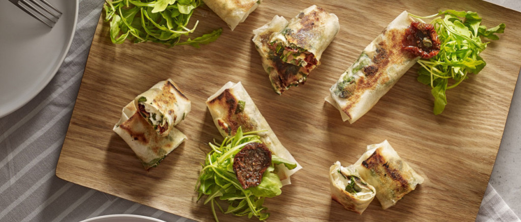 Brick chèvre, champignons de Paris, épinards