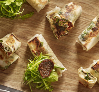 Ziegenbrick, Champignons, Spinat