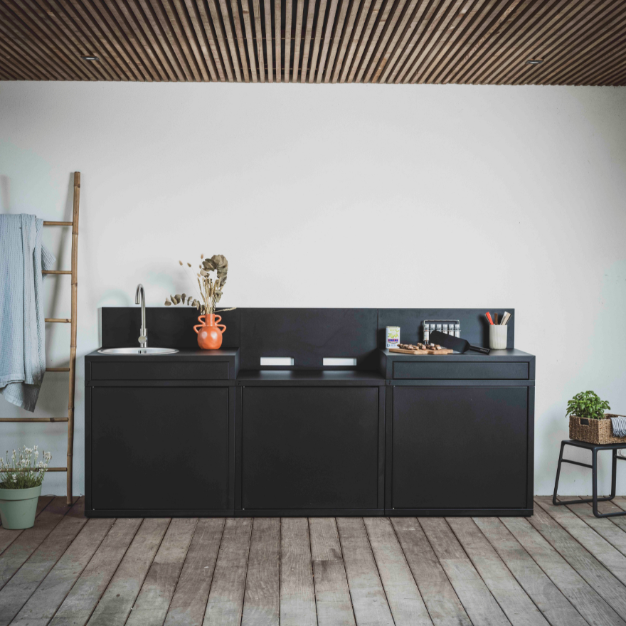 3-Module Black Outdoor Kitchen