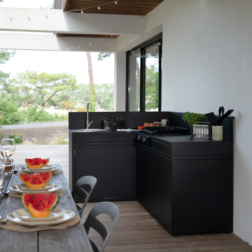 4-Module Black Outdoor Kitchen with Corner unit